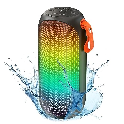 ROFALL Bluetooth Wireless Speaker, Portable Speakers with Stereo Sound, Bluetooth 5.3, Double Pairing, RGB Lights, Black Speakerphone for Party, Travel, Outdoor, Home