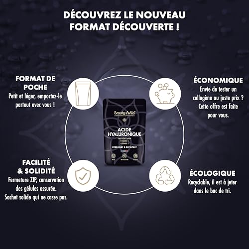 Acide Hyaluronique, Collagène Marin Naticol + Vitamine C + Vitamine E, complément alimentaire acide hyaluronique pour la peau et les articulations, 90 gélules pour 45 jours, Made in France – Image 5