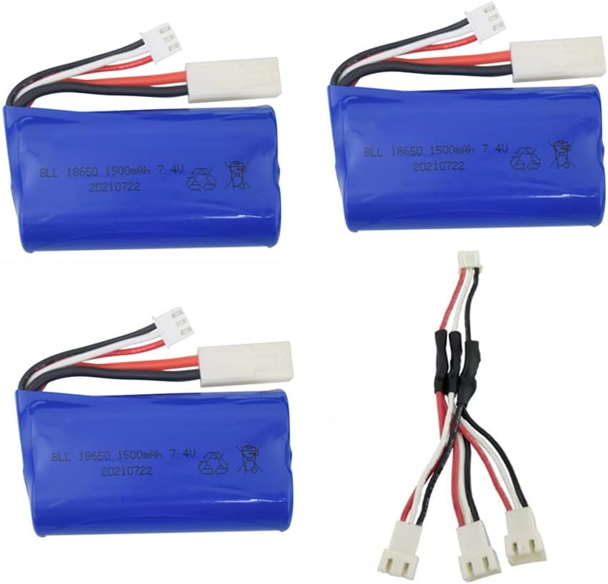 Fytoo 3PCS 7.4V 1500mah Lithium Battery with 1 to 3 Charging Conversion line for feilun FT009 UDI009 UDI902 UDI002 AA102 RC Boat Spare Parts high Speed Speedboat Battery
