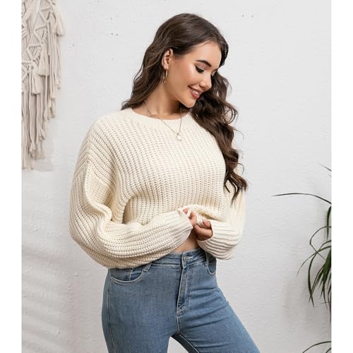 Autumn/Winter Women's Pullover Loose Lantern Sleeve Knitted Round Neck Knitted Sweater4