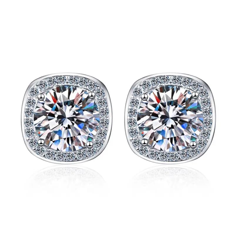 Image of 1-2 ct /pair Starlight Squared Halo Bliss Solitaire Studs Moissanite Earrings for Women and Men; Sterling Silver; GRA Certified; D VVS1