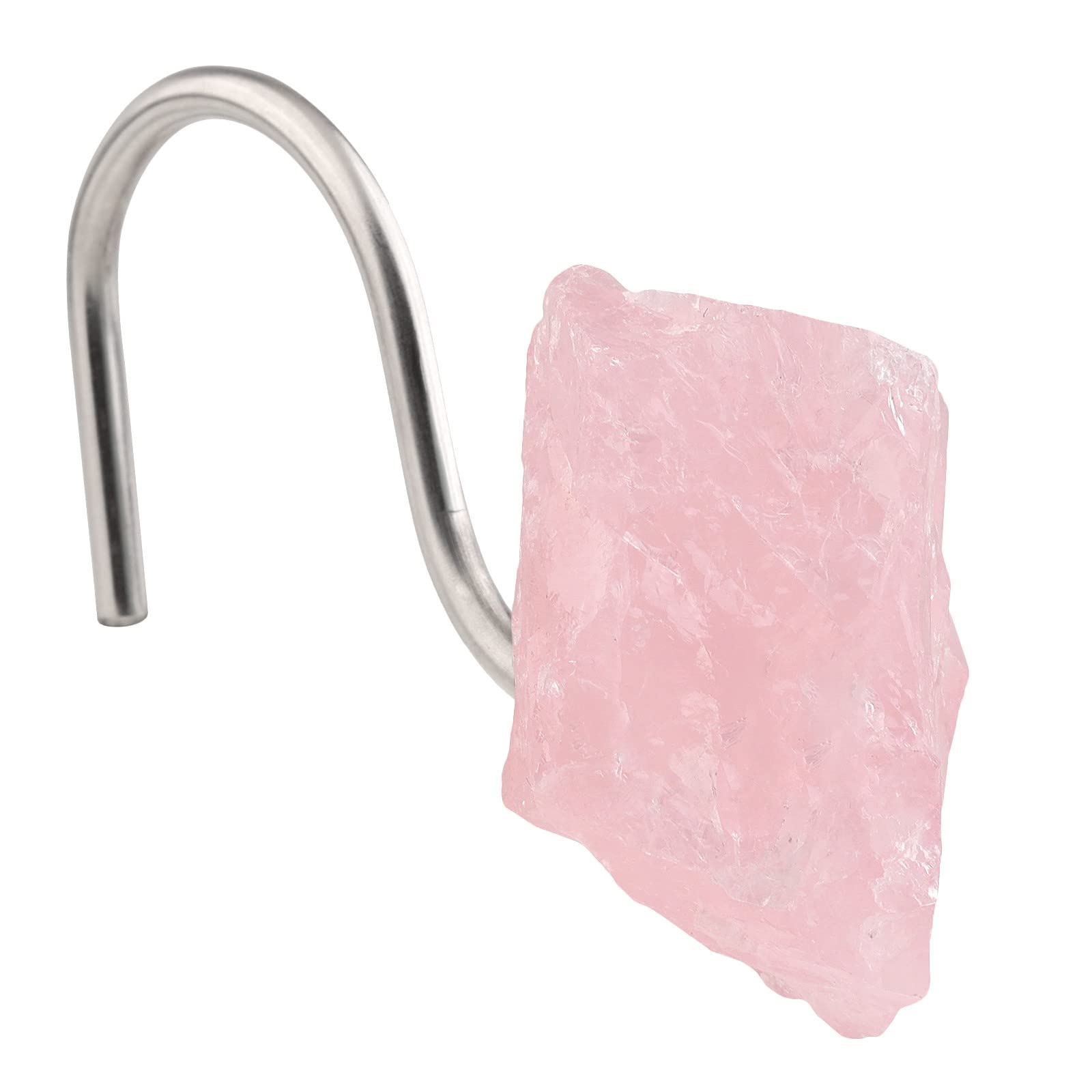 mookaitedecor Lot de 4 crochets de rideau de douche en cristal de quartz rose naturel, anneaux décoratifs en acier inoxydable pour salle de bain, décoration d'intérieur