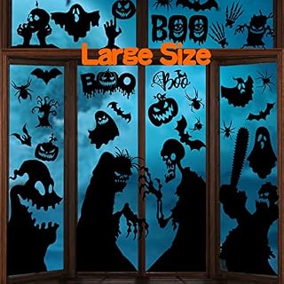 RMMD® Large Halloween Window Stickers Monster/Zombie Scary Halloween Window Decorations Pumpkin/Bat/Spider/Ghost/Skeleton Halloween Window Clings Creepy Double-Sided Window Silhouette