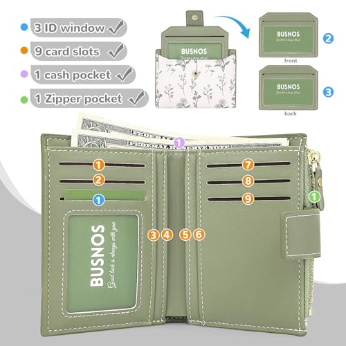 Small Wallet Womens Green Flower Cute Wallet for Women Slim Change Purse for Ladies Bifold Wallet Womens With Zipper Coin Pocket Purses Card Holder for Women3