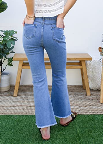 Anna-Kaci Women's Classic Distressed Flared Jeans Destroyed Bell Bottom Denim Pants2