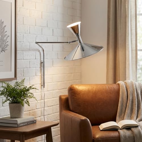 BARCELONA LED Applique Murale Industrielle Grand Modèle 40 cm, Lampe Murale à Bras Articulé, Style Vintage et Moderne, Abat-jour Métal Chromé Intérieur...