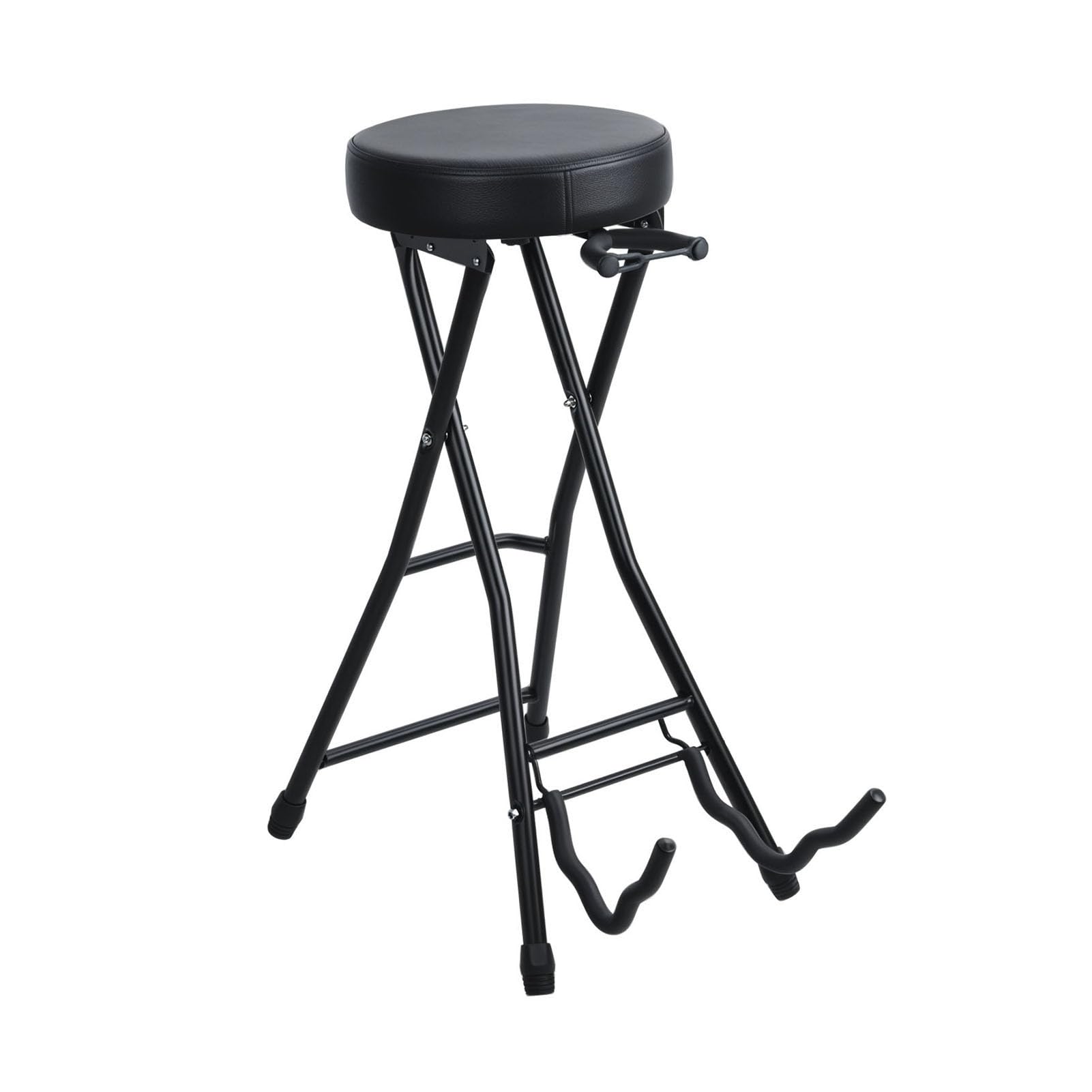 Tabouret de Guitare avec Siège Rembourré, Tabouret de Musicien Pliable avec Siège Rembourré, Repose-Pieds, Crochet Rétractable, pour Guitare Basse Électrique Acoustique Noir