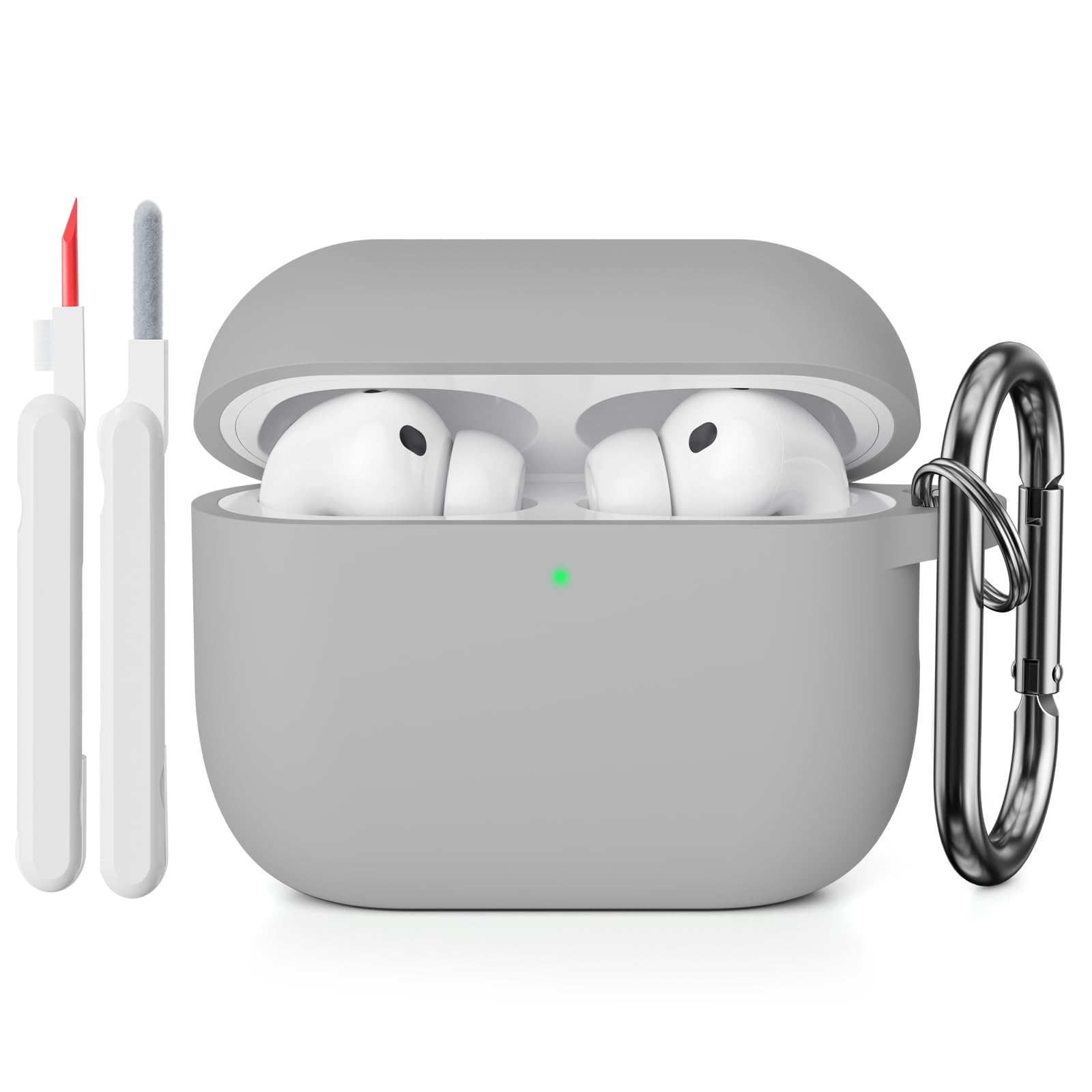 KOKOKA Funda de Silicona Compatible con AirPods Pro 3.ª Generación con Kit de Limpiador, Anti-rasguños, Anti-Polvo, Funda Case Silicona para AirPods Pro 3 con Mosquetón, LED Frontal Visible, Negro — view 24
