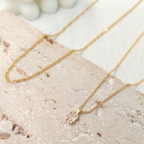 Zeffy Diamond Necklaces for Women, Dainty Gold Necklace 18k Gold Plated Layered Necklaces Simple Gold CZ Diamond Pendant Necklaces for Women Trendy Jewelry Gifts for Girls2