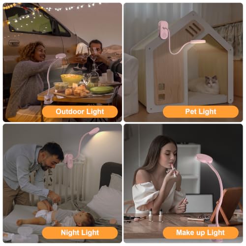 Image of 61 LED Battery Reading Lamp Bed - 3 Colour Modes & 10 Brightnesses: 2000 mAh Clamp Lamp with USB-C, 40 cm Flexible Gooseneck, Book Lamp, Clamp Light for Bedroom, Desk & Camping