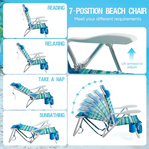 Old Bahama Bay Beach Chairs for Adults, 7-Position Classic Lay Flat Beach Chair Reclining Beach Chair, Portable Aluminum Backpack Beach Chair with Towel Bar & Cooler Bag - image 4