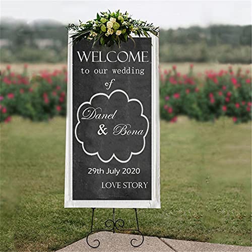 Diseño Bienvenida A La Boda Sticker Decal DIY Personalizado de la Boda Decoración de Cartel Pizarra Mural de Espejo con Marco de Madera de la Junta de Etiqueta de la Pared42x64cm