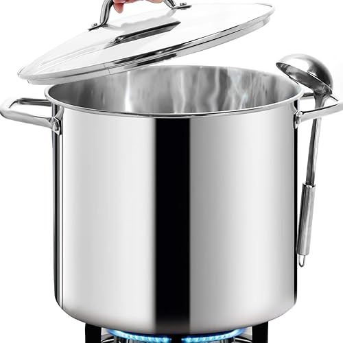 HOMICHEF 24 Quart Large Nickel-Free Stainless Steel Stock Pot With Lid - Polished Heavy Duty Induction Soup Pot