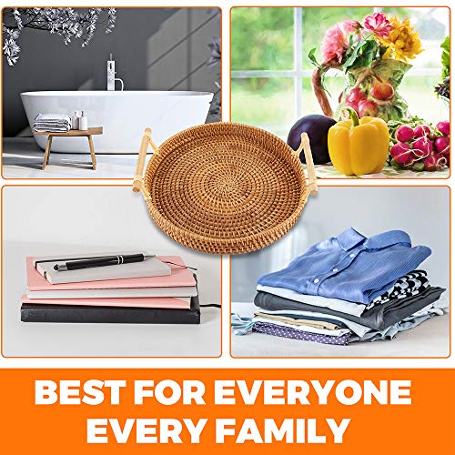 Handmade Rattan Round Woven Basket, Round Serving Tray with Handles, Food Serving Baskets, Basket, Great To Display Bread Or Fruit (10.6", 1pc) - Image 9