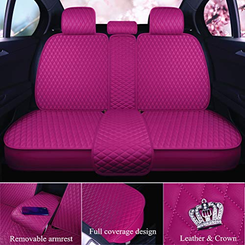 Rose Pink Seat Covers Full Set Luxury Leather Auto Seat Covers 9PCS Front & Rear Seat Covers with Airbag Compatible Universal Fit Car Auto SUV (B-Rose Pink)