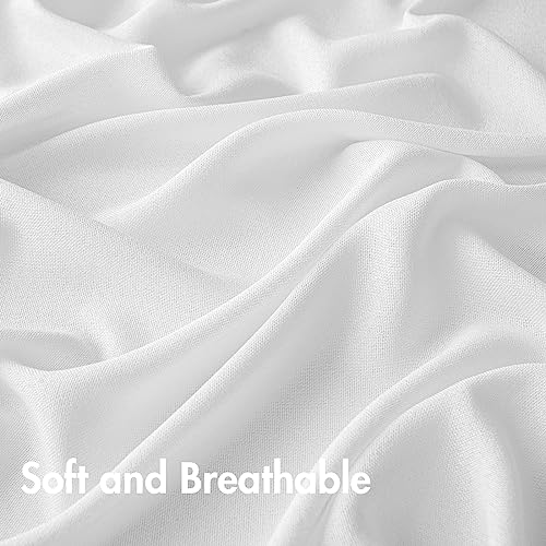 Miulee Faux Linen Curtains 84 Inch Length 2 Panels White Semi Sheer Curtains With Rod Pocket Back Tab, Light Filtering Window Privacy Drapes For Farmhouse/Living Room/Bedroom #TOP2