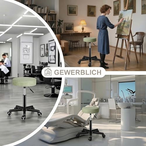Zedelmaier Rollhocker höhenverstellbar, leise Rollen, 44–58 cm, Grün – Ansicht 4