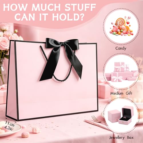 Image of JMANNI Gift Bags with Handles, 13 inch Medium Gift Bag for Presents, 8 Pcs Bags with 16 Tissue Paper and 8 Cards for Baby Shower Wedding Bridal Shower Mother's Day Birthday Party (pink black)