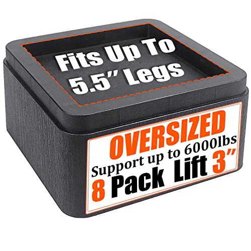 MYMULIKE Bed Risers 3 Inch, Oversized Fit Up to 5.5" Legs, Heavy Duty Support 6000lbs, Stackable Bed Raising Blocks Furniture Sturdy Bed Lifts for Couches, Tables, Desk(Black, 3 inch-8 Pack) by MYMULIKE - Used condition - US$15.99