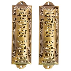 Artwork Judaica 2 x Bless This Home Brass Mezuzah with Hebrew Parchment in Reward Field & Placement Information