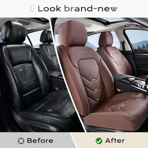 Image of Coverado Car Seat Covers Front Seat, Coffee Front Seat Covers, Leather Seat Cover for Car, Waterproof Car Seat Protector, Automotive Seat Cover, Car Seat Cushion Universal Fit for Most Sedan SUV Truck
