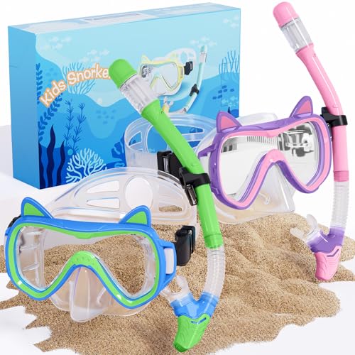 Set de snorkel para niños 2026 Cute Kitten con máscara de snorkel de doble tono y equipo seco