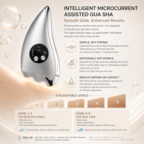 Electric Face Massager Tool with Micro-current & Heated, 2-in-1 Dual-Sided Electric Gua Sha for Chin, Arms, Legs, No-Noise Gua Sha Facial Tool for Firming, Sculpting & Skincare