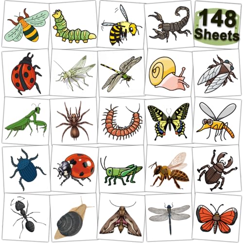 CHARLENT 148 Individually Sheets Bug Temporary Tattoos for Kids - Insect Tattoos for Kids Birthday Party Supplies Goodie Bag Fillers