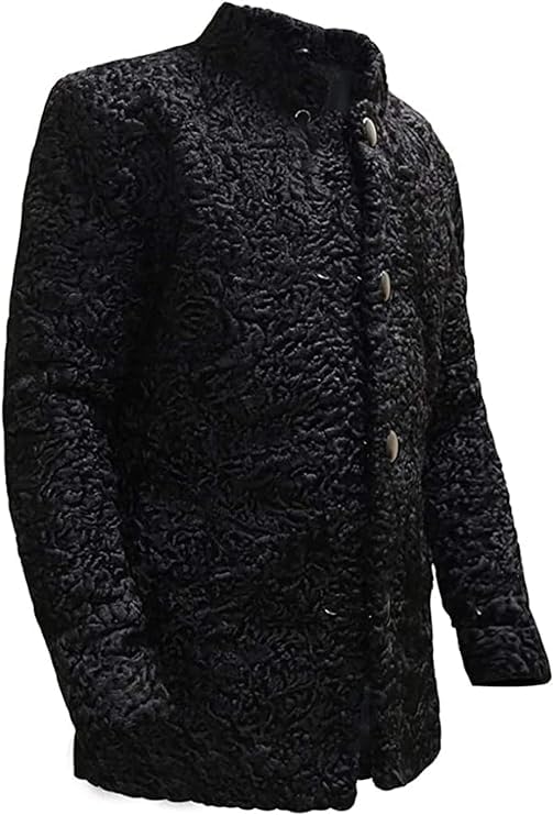 New Real Karakul Persian Lamb Fur Jacket Black Coat3