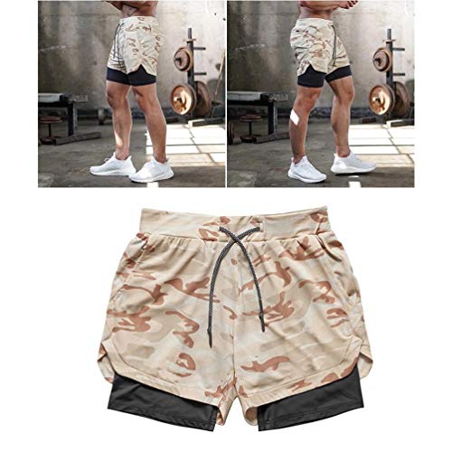 Bermuda masculina KesYOO camuflada de camada dupla esportiva shorts com cordão ajustável e bolsos pa