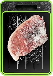 HENGBIRD 4 in 1 Auftauplatte zum Auftauen und Schneiden von Lebensmitteln, Auftaubrett mit Schneidefunktion aus Aluminium, Defrosting Board 36,5 x 25 cm, grüne Umrandung