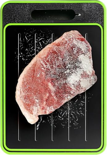 HENGBIRD Frost Away Planche à découper avec fonction décongélation, gadget de cuisine 4 en 1 avec aiguiseur de couteaux intégré et râpe à épices, plaques de décongélation rapide, sans perte de goût