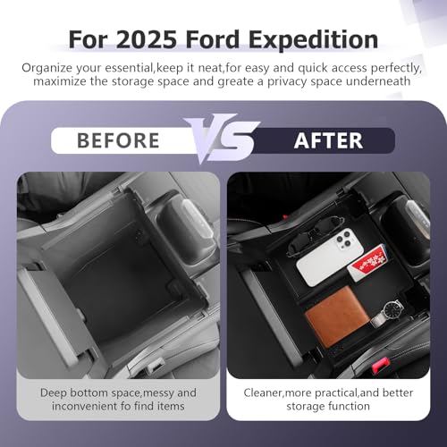 Image of LUWU Center Console Organizer for 2025 2026 2027 Ford Expedition Active /Platinum /Tremor /King Ranch Accessories Armrest Storage Box Tray Organizer Insert Tray ABS Material 2027 Expedition Accessories