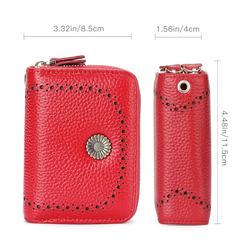 Image of GOIACII RFID Credit Card Holder Wallet, Small Genuine Leather Wallet for Women 2 Zipper