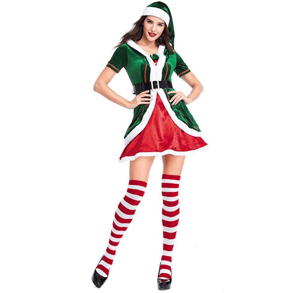 Conjunto de Disfraz de Elfo Navideño para Adultos, Traje de Cosplay con Cinturón para Fiesta Navideña de Halloween