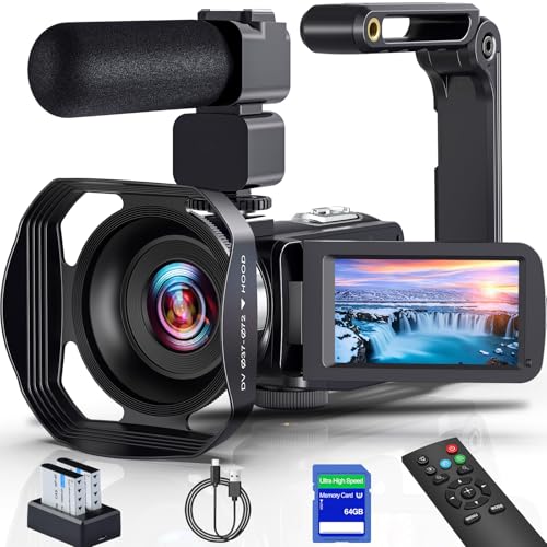 8K Video Camera Camcorder 64MP YouTube Vlogging Cameras IR Night Vision WiFi Webcam Camcorders with 18X Digital Zoom 3.0”Touch Screen Stabilizer, Mic, 64G SD Card, Remote Control and 2 Batteries