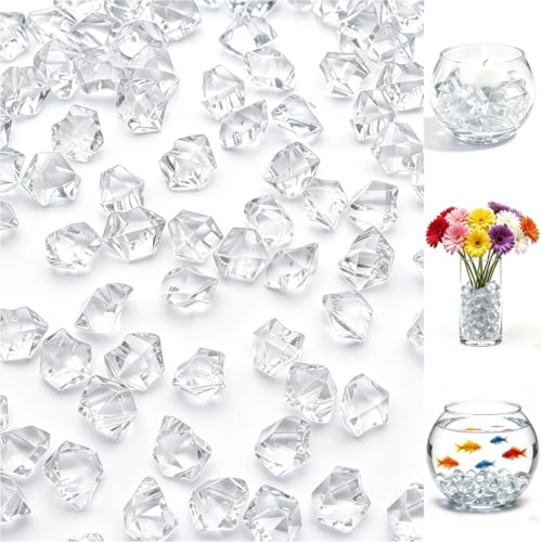 PMLAND Clear Acrylic Fake Ice Rocks 120+ Pieces Vase Filler