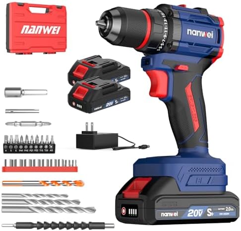 NANWEI Electric Screwdriver, Rechargeable Drill Driver, Compatible with Makita Batteries, Brushless Motor, 21 Levels of Torque Adjustment, 2 Speed Modes, Unauthorized Shifting, Up to 50 N·m, Forward