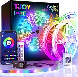100ft Bluetooth LED Strip Lights, SMD5050 Music Sync LED Lights Strip, RGB Color Changing LED Lights with Remote,Smart Phone APP Control, LED Lights for Bedroom,TV,Room DIY (APP+Remote +Mic/50ftx2)