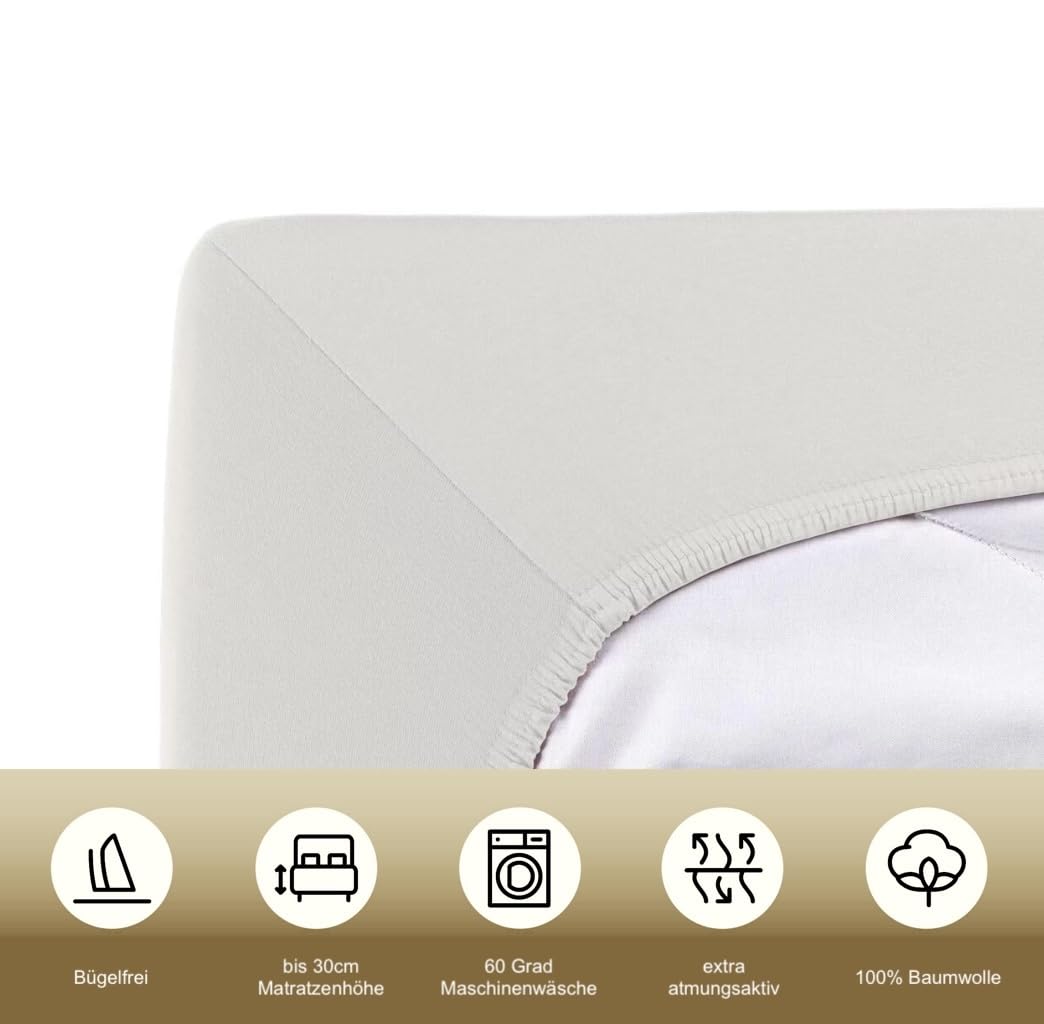 TRAUMSCHLAF Premium Interlock Jersey Spannbettlaken – Weiches Jersey Spannbetttuch aus 100% Baumwolle – elastisch & formstabil – passend bis 30 cm Matratzenhöhe – 180x200-200x200 cm, grau