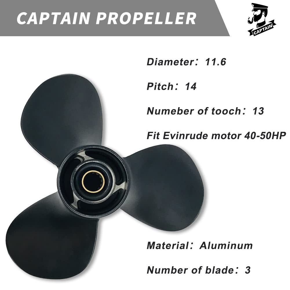 Boatman Elica fuoribordo misura 40-50 (4 tempi) HP BRP, Johnson Evinrude OMC Stern Drive in alluminio Prop Engines, 13 Spline