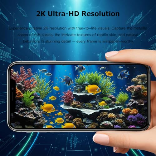 Image of Fish Tank Camera, 2K HD for Aquarium & Reptile Terrarium, 140 Wide-Angle with Anti-Glare, Night Vision, WiFi Pet Camera with AI Motion Detection, 2-Way Audio, 24 /7 Cloud /SD Recording (Black)