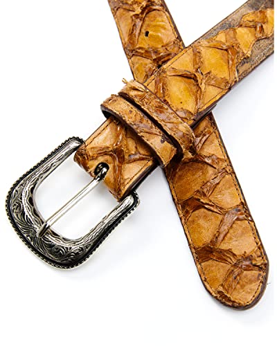 Cody James Men's Camel Embroidered Pirarucu Belt - Cjasp21bt102