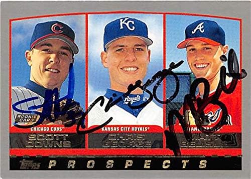 Scott Downs Chris George Matt Belisle autographed baseball card 2000 Topps #447 Prospects (Cubs Royals Braves)