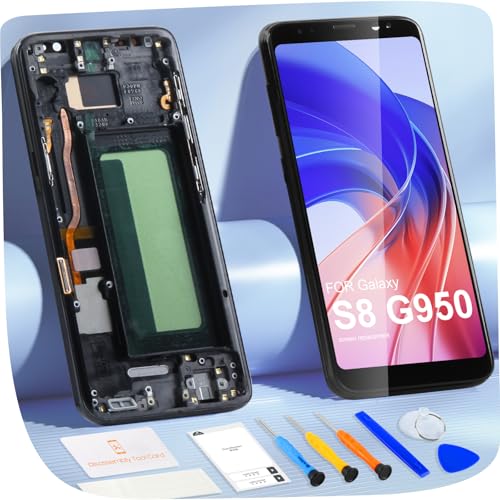 ARSSLY LCD para Samsung Galaxy S8 (Repuesto para Samsung S8 G950F SM G950F, Pantalla de Repuesto Incell táctil digitalizador con reparación Kit (Negro con Cornice, Pantalla Plana)
