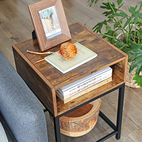VASAGLE Nightstand, End Table with Open Compartment and Mesh Shelf, Night Table, Bedroom, Easy Assembly, Space-Saving, Industrial, Rustic Brown and Black ULET46X - Image 5