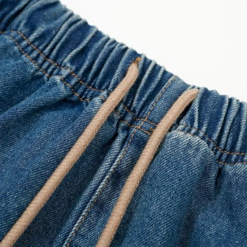 Men's Denim Straight-Leg Pants Style Washable Drawstring Elastic Waist Fit Bell Bottoms2