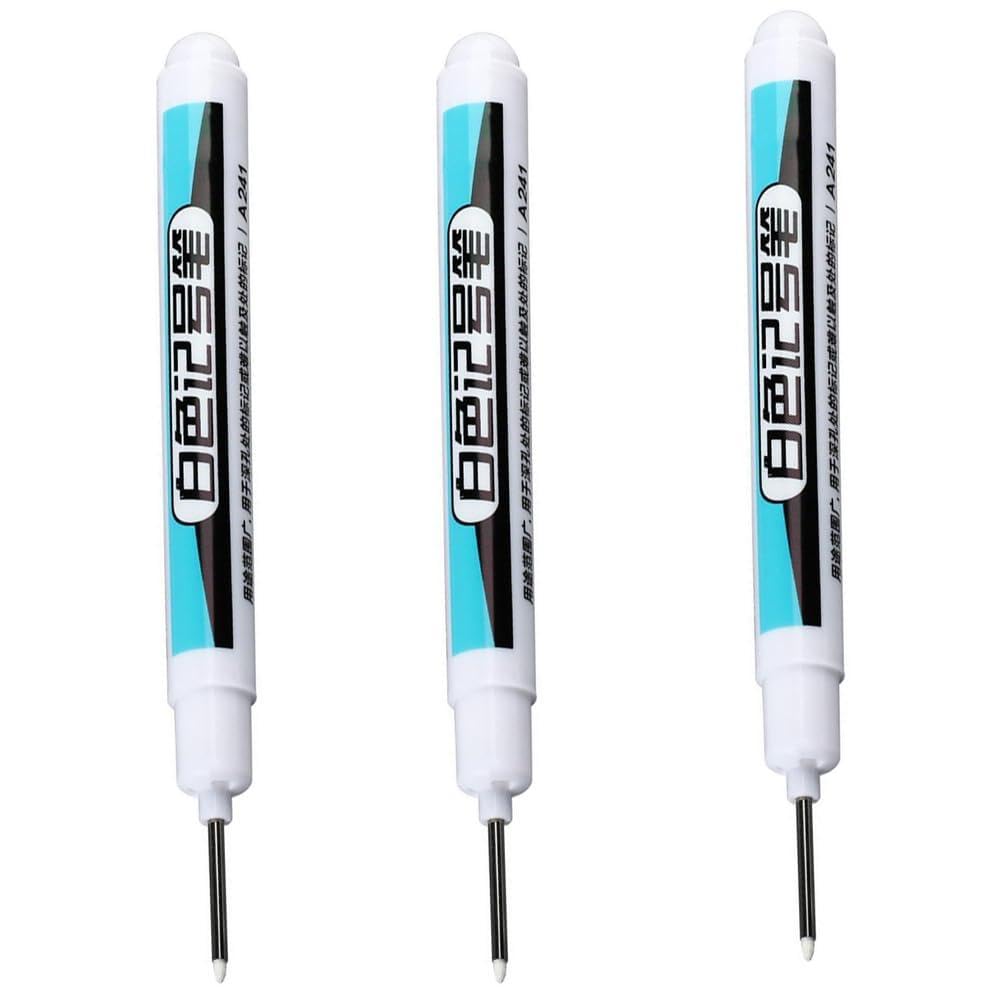 Rotulador de cabeza larga de metal, resistente al agua, color blanco, marcador permanente para madera, plástico, agujero de metal profundo, marcador de cuero extremo
