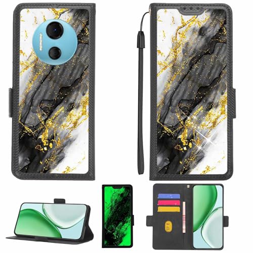 Aroepurt Case Compatible for Doogee X97 Phone Case Flip Cover [with Tempered Glass Screen Protector][RFID Blocking][Gold Glitter+Luminous] LPT-HDL