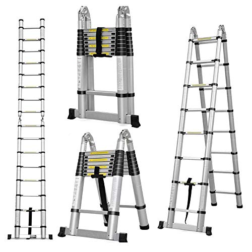 Aluminum Telescoping Ladder, 16.5ft Collapsible with Quick Retraction, Non-Slip Feet for Home, Garden, RV & Roof, 330lbs Load